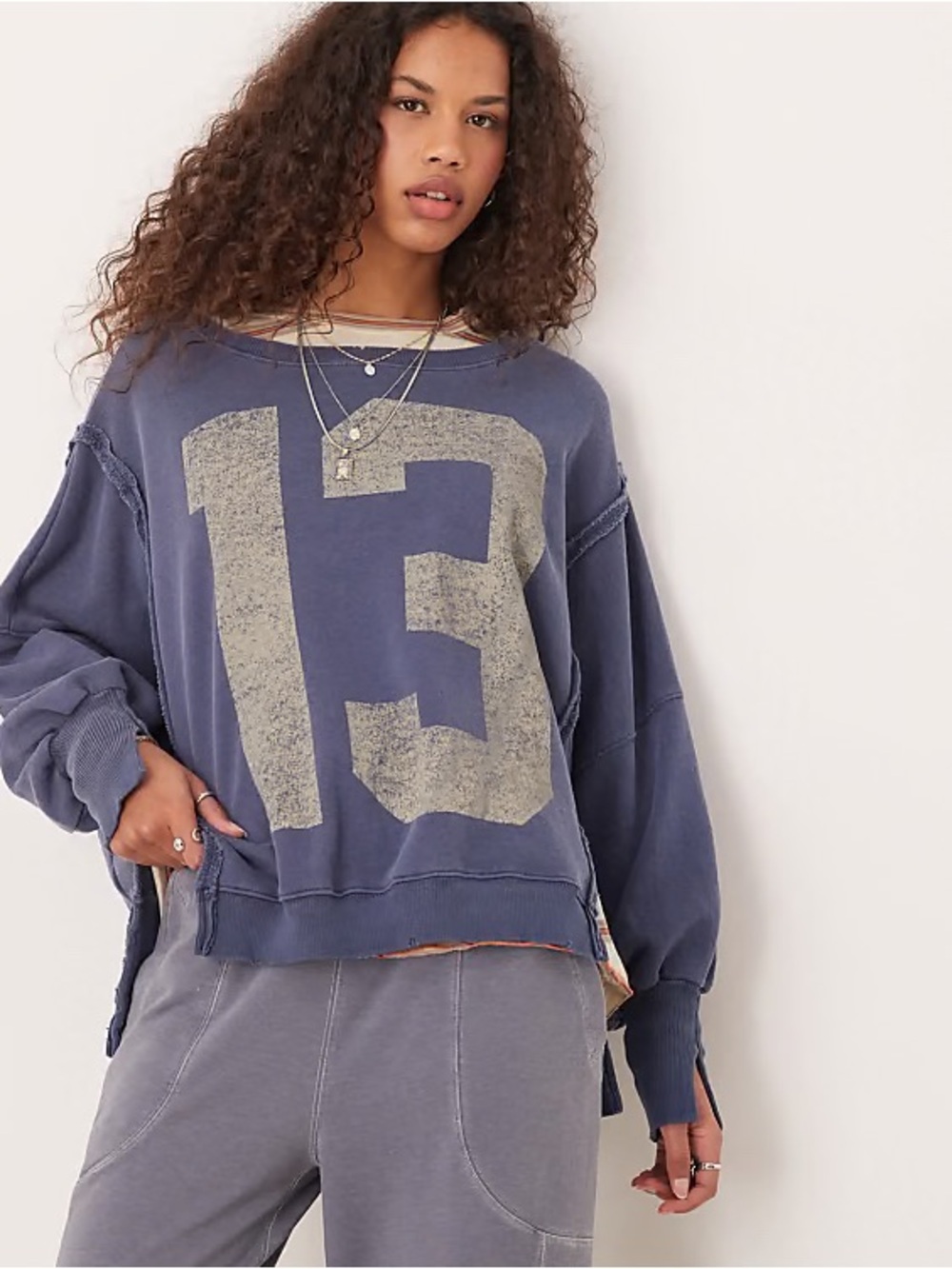 Free People We The Free Graphic Camden Sweatshirt Navy, size M, EUC!